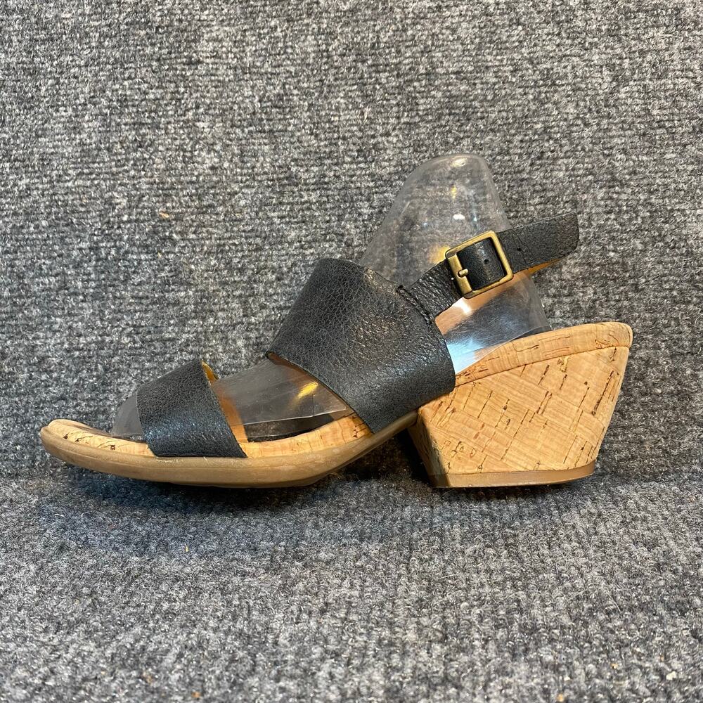 Korks Kork-Ease Vienne Black Leather Slingback Heeled Cork Sandals Womens 7